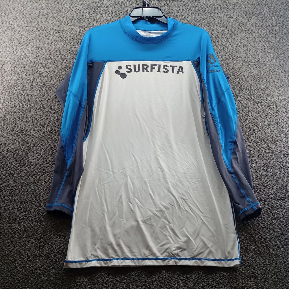 Tesla Surfista Rash Guard Men 2XL Blue White Long Sleeve Swim Surf Shirt